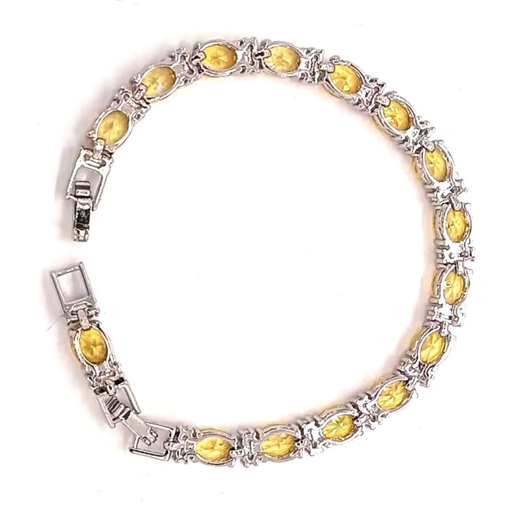 925 Sterling Silver Citrine Yellow Tennis Bracelet - Picture 6 of 9